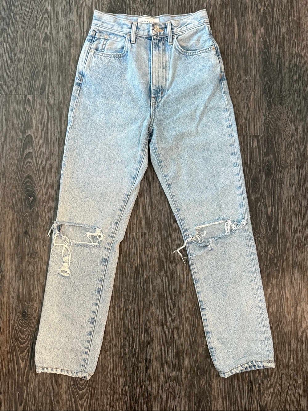 SLVRLAKE High Rise Straight Leg Distressed Blue Denim Size 24